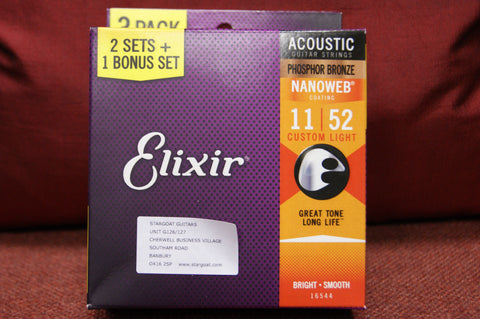 Elixir Nanoweb E16027 92/8 phosphor bronze acoustic guitar strings (TRIPLE PACK)