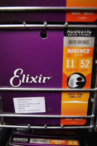 Elixir 11027 Nanoweb coated custom light 11-52 acoustic guitar strings
