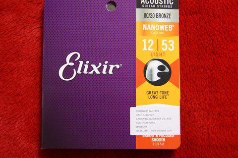 Elixir 11052 Nanoweb coated light 12-53 acoustic guitar strings