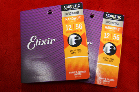Elixir 11077 Nanoweb coated light/medium 12-56 acoustic guitar strings (2 PACKS)