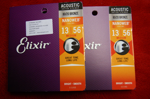 Elixir 11102 Nanoweb medium 13-56 acoustic guitar strings (2 PACKS)
