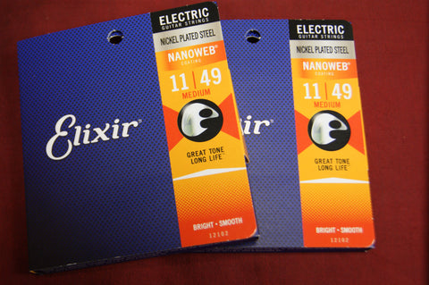 Elixir 12102 Nanoweb coated medium electric guitar strings 11-49 (2 PACKS)