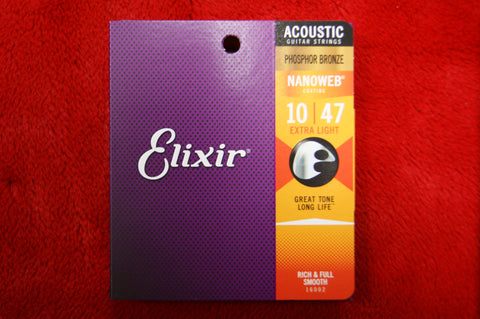 Elixir Nanoweb coated E16002 10-47 phosphor bronze acoustic guitar strings extra light
