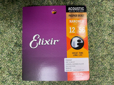 Elixir 16077 Nanoweb coated 12-56 phosphor bronze acoustic guitar strings