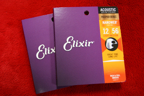 Elixir 16077 Nanoweb coated 12-56 phosphor bronze acoustic strings (2 PACKS)