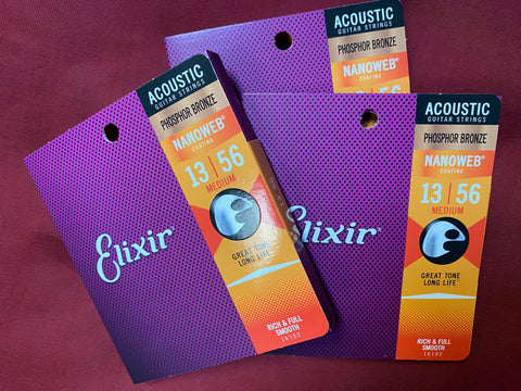 Elixir Nanoweb coated 16102 medium 13-56 phosphor bronze acoustic guitar strings (3 PACKS)