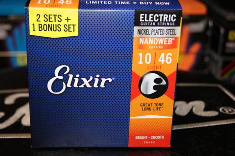 Elixir E16542 Nanoweb 10-46 electric guitar strings triple pack