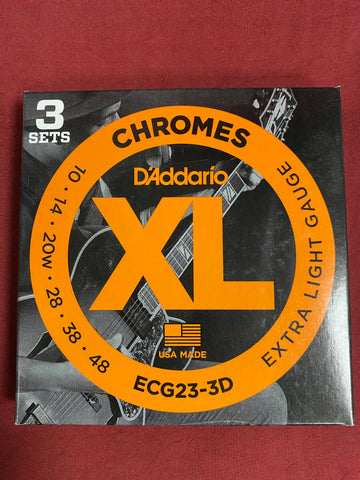 D'Addario ECG23 flatwound XL Chromes 10-48 electric guitar strings triple pack