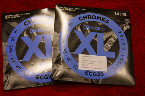 D'Addario ECG25 XL Chromes flatwound light gauge 12-52 electric guitar strings (2 PACKS)