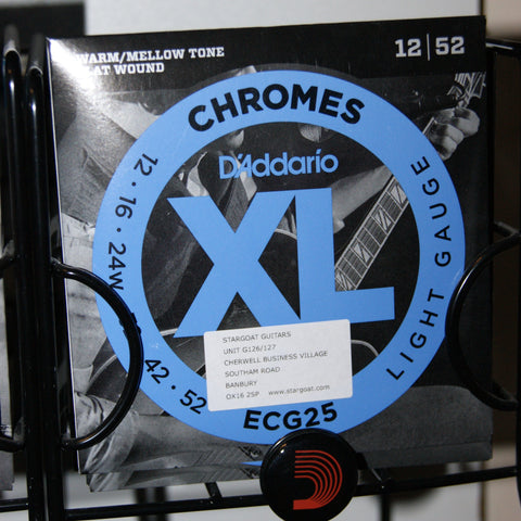 D'Addario ECG25 XL Chromes flatwound light gauge 12-52 electric guitar strings