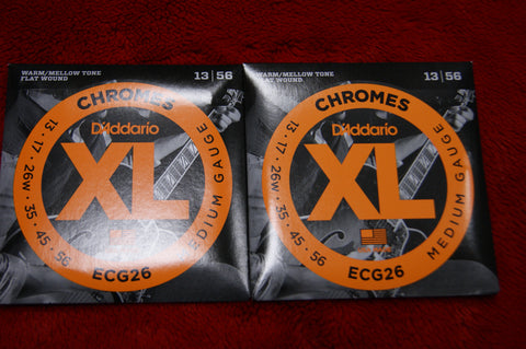 D'Addario ECG26 XL chromes medium gauge 13-56 flat wound electric guitar strings (2 PACKS)