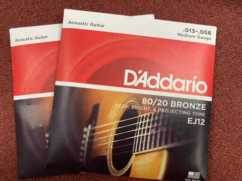 D'Addario EJ12 medium acoustic guitar strings 13-56 (2 PACKS)