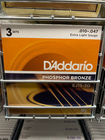 D'Addario EJ15 extra light acoustic guitar strings 10-47 (3 PACKS)