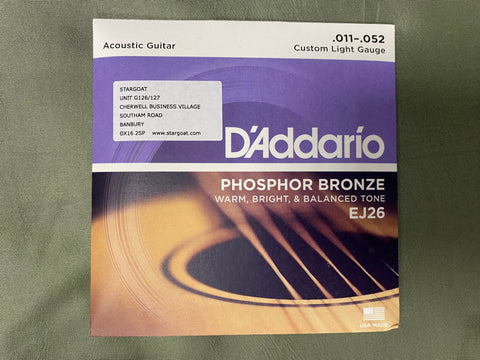 D'Addario EJ26 custom light acoustic guitar strings 11-52