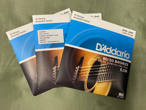 D'Addario EJ36 12 string acoustic guitar strings 10-47 (3 PACKS)