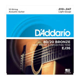 D'Addario EJ36 12 string acoustic guitar strings 10-47 (3 PACKS)