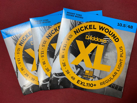 D'Addario EXL110+ regular light plus (ten and a half gauge) electric guitar strings (3 PACKS)