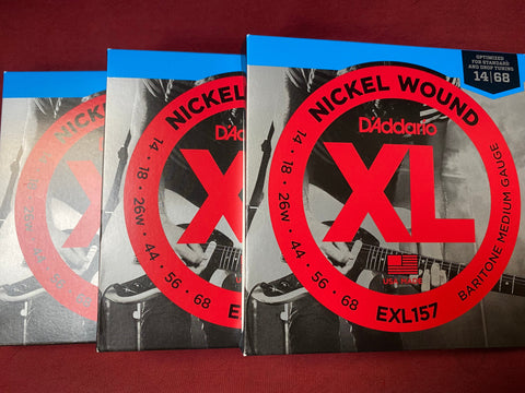 D'Addario EXL157 baritone medium gauge 14-68 electric guitar strings (3 PACKS)