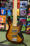 Revelation RBN 5 string bass guitar in quilted maple dark sunburst