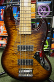 Revelation RBN 5 string bass guitar in quilted maple dark sunburst