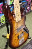 Revelation RBN 5 string bass guitar in quilted maple dark sunburst