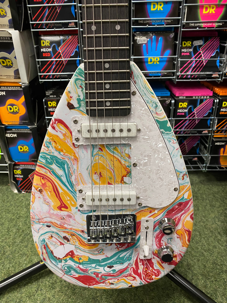 Vox Mini Mk III travel guitar teardrop shape in marble /white finish