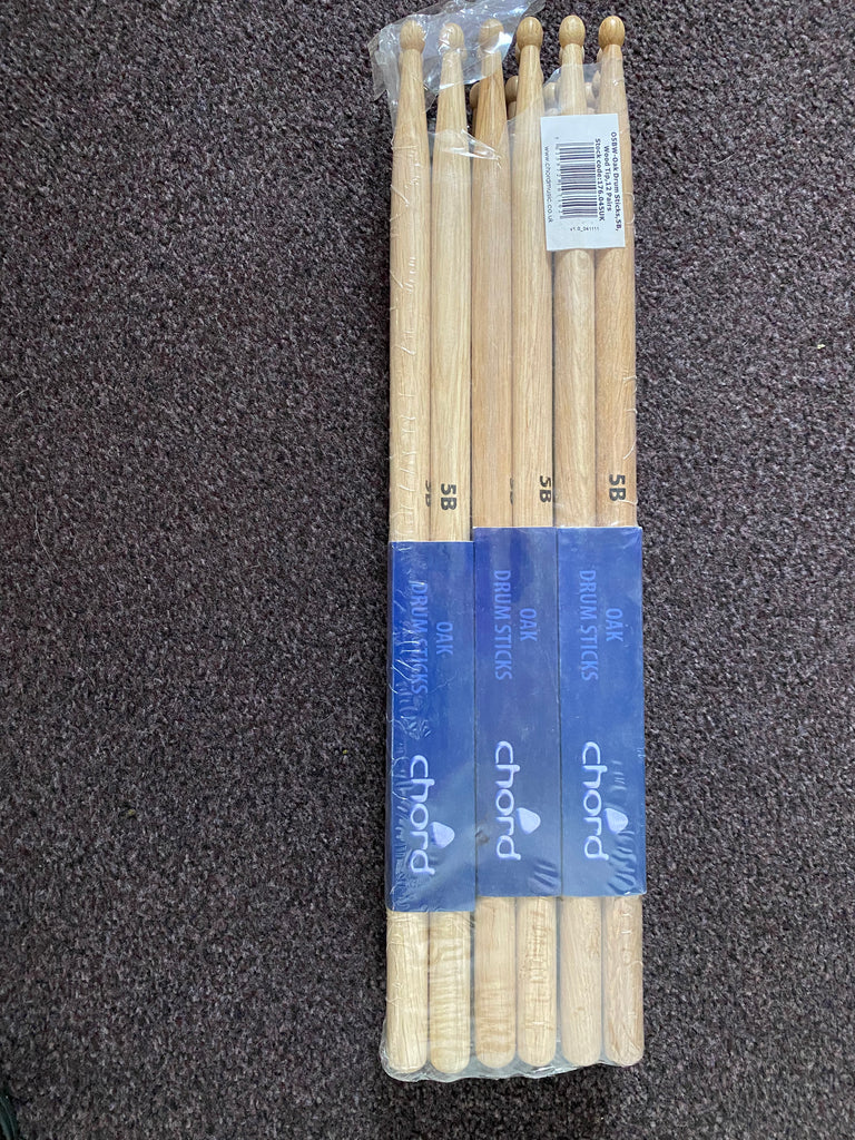 Chord Oak 5B wood tipped drum stick (12 pairs)