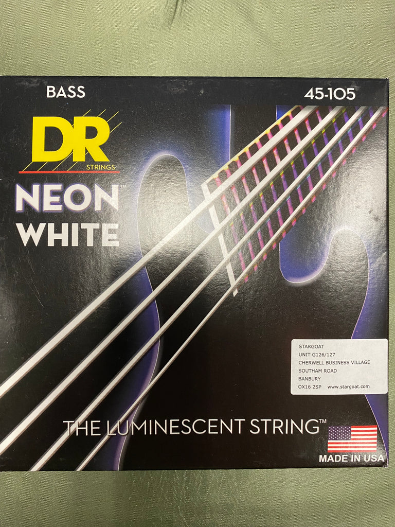 DR Neon NWB45 white reflective bass guitar strings 45-105