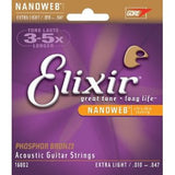 Elixir Nanoweb coated E16002 10-47 phosphor bronze acoustic guitar strings extra light (3 PACKS)