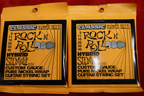 Ernie Ball 2252 classic rock'n'roll hybrid slinky pure nickel wrap electric guitar strings 9-46 (2 PACKS)