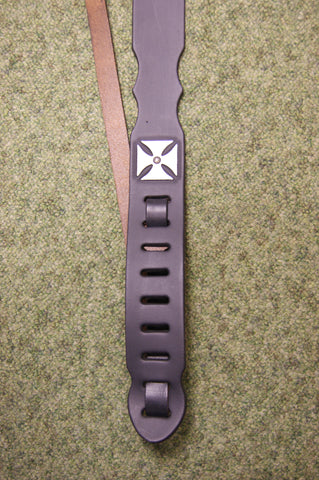 Guitar strap DTC4 black leather by Onori iron cross design