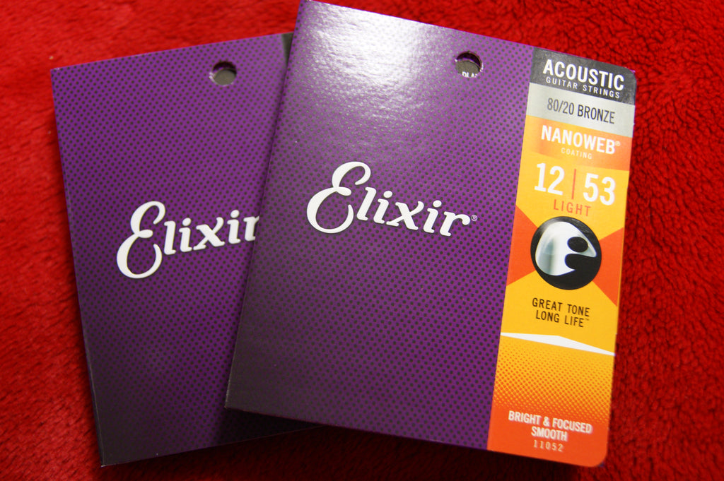 Elixir 11052 Nanoweb coated light 12-53 acoustic guitar strings (2 PACKS)