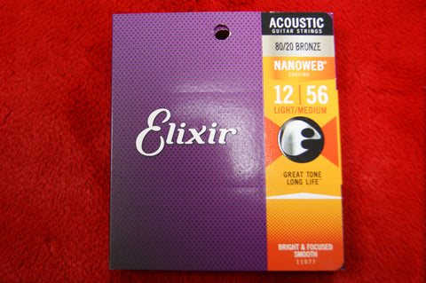 Elixir 11077 Nanoweb coated light - medium 12-56 acoustic guitar strings