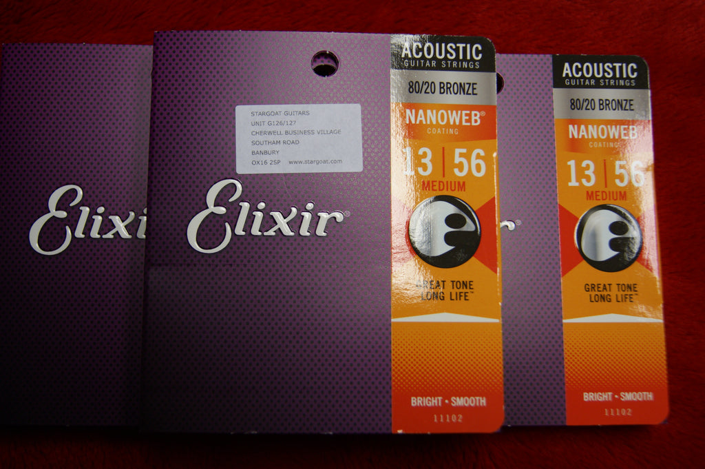 Elixir 11102 Nanoweb medium 13-56 acoustic guitar strings (3 PACKS)