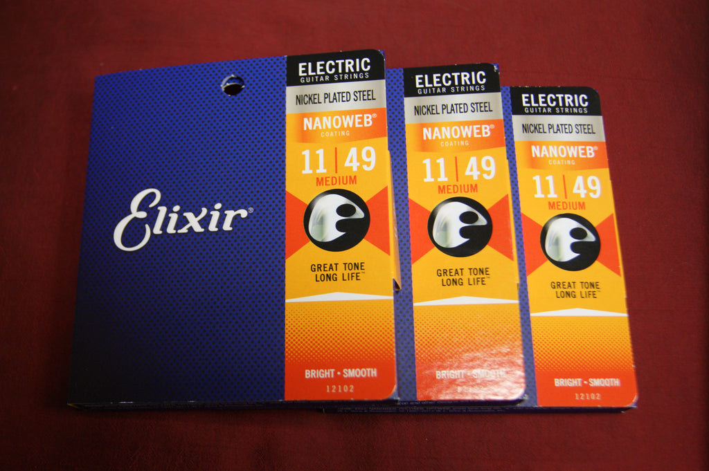 Elixir 12102 Nanoweb coated medium electric guitar strings 11-49 (3 PACKS)