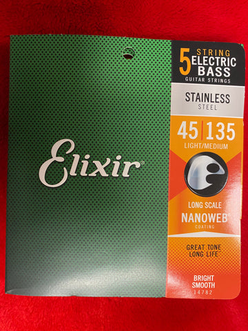 Elixir 14782 Nanoweb coated stainless steel 5 string bass guitar set 45-135