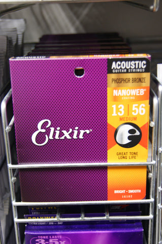 Elixir 16102Nanoweb coated 13-56 phosphor bronze acoustic guitar strings medium