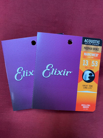 Elixir E16182 medium 13-53 phosphor bronze acoustic guitar strings (2 PACKS)