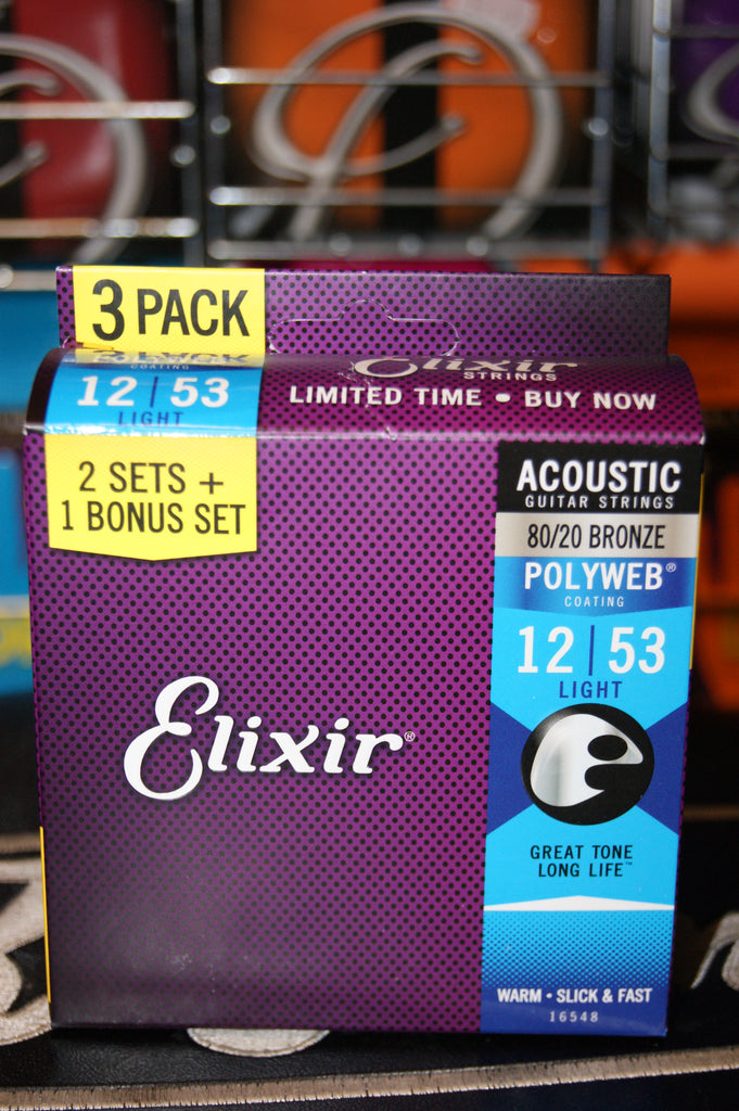 Elixir E11050 Polyweb 12-53 light gauge acoustic guitar strings - triple pack