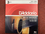 D'Addario EJ12 medium acoustic guitar strings 13-56 (3 PACKS)