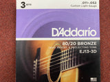 D'Addario EJ13 custom light acoustic guitar strings 11-52 (3 PACKS)