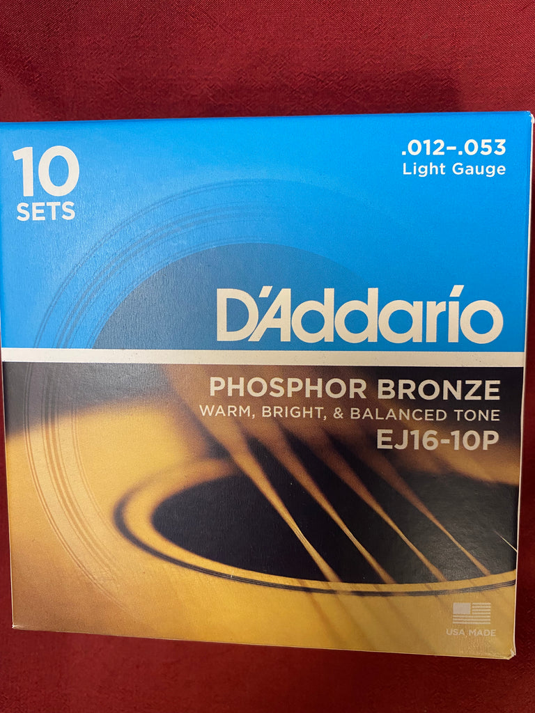 D'Addario EJ16 light gauge 12-53 acoustic guitar strings phosphor bronze - 10Pk
