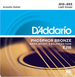 D'Addario EJ16 light gauge 12-53 acoustic guitar strings phosphor bronze (2 PACKS)