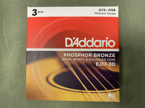 D'Addario EJ17 medium acoustic guitar strings 13-56 (3 PACKS)