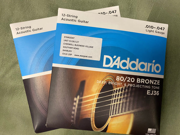 D Addario EJ36 acoustic 12 string guitar strings 10 47 2 PACKS