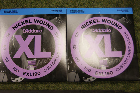 D'Addario EXL190 nickel wound long scale 40-100 bass guitar strings (2 PACKS)