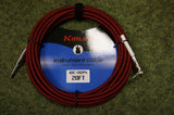 Guitar lead by Kirlin 20ft fabric Red/Black R/A