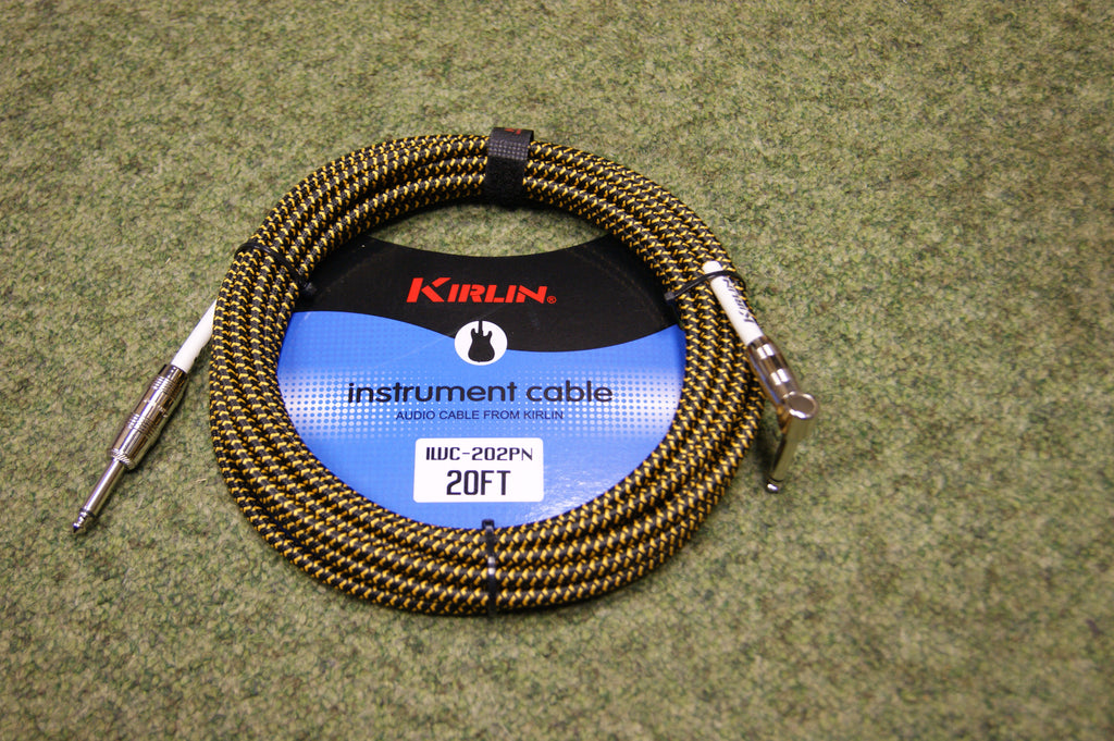 Guitar lead by Kirlin 20ft fabric Yellow/Black R/A jack