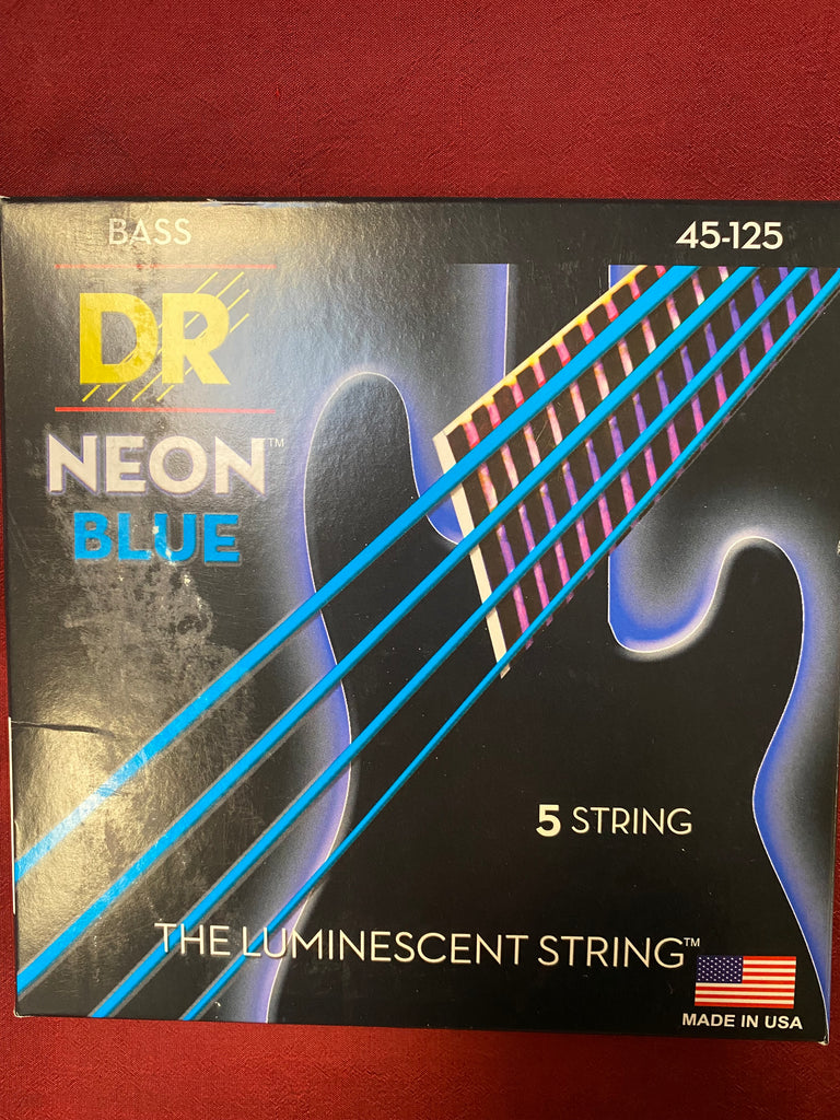 DR Neon NBB5-45 Hi Def blue bass guitar strings 45-125