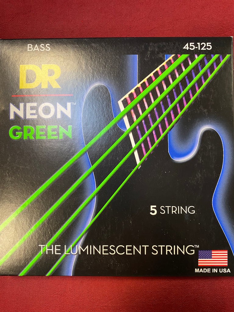 DR Neon NGB5-45 Hi Def green bass guitar strings 45-125